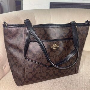 Brown Leather Logo Coach Tote